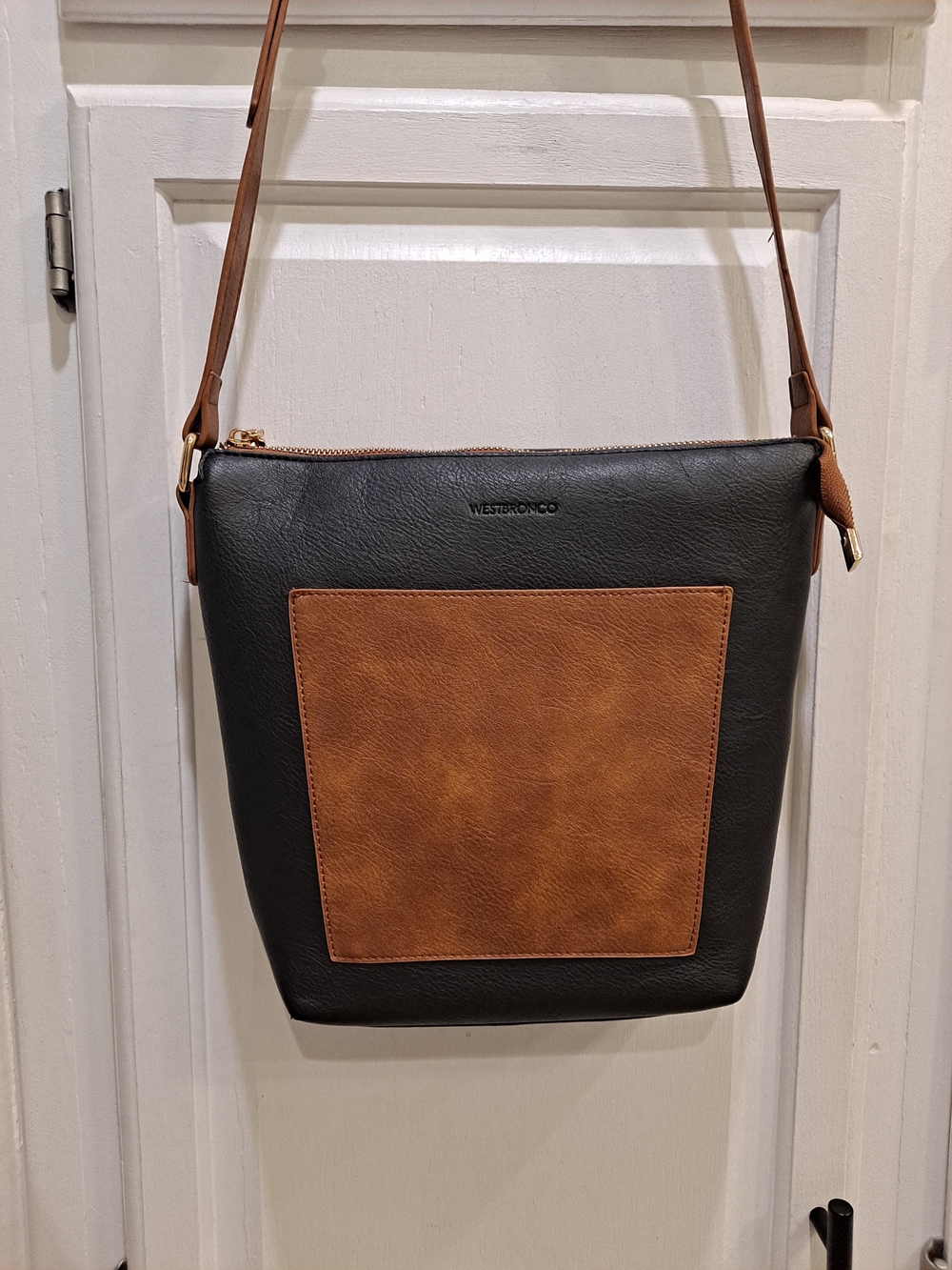 Westbronco Black Brown Vegan Leather Crossbody Hobo Bucket Bag